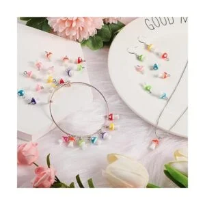 96 piezas de dijes de hongos coloridos de resina de hongos_4