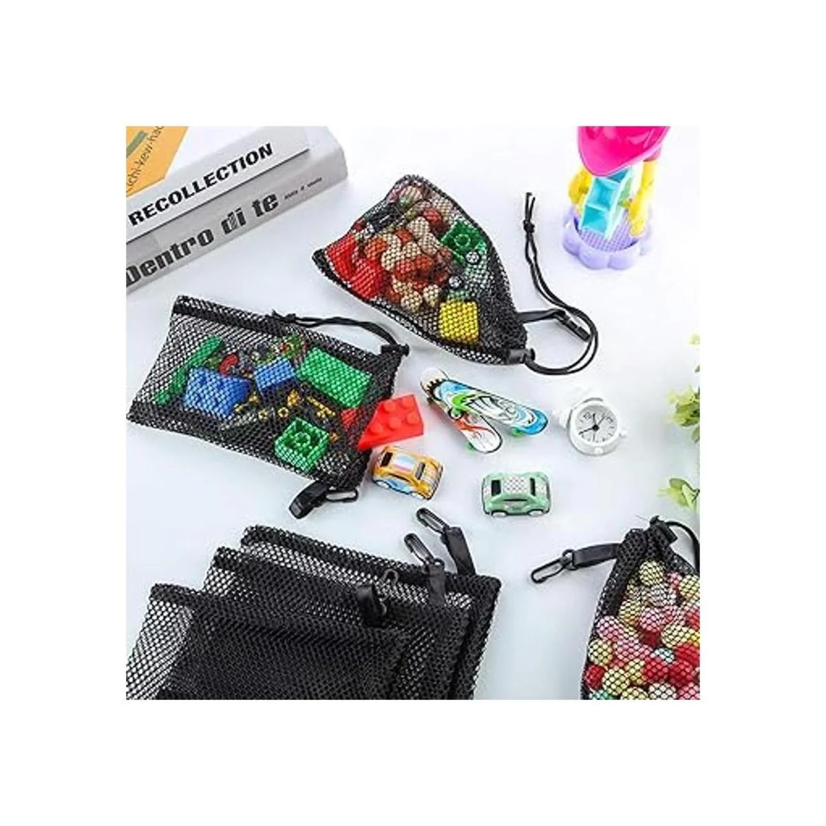 8 bolsas de malla negra con cordón con clips bolsas de_4