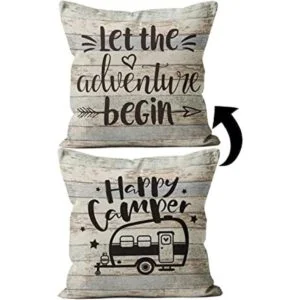 Happy Camper Funda de almohada reversible 18 x 18_1