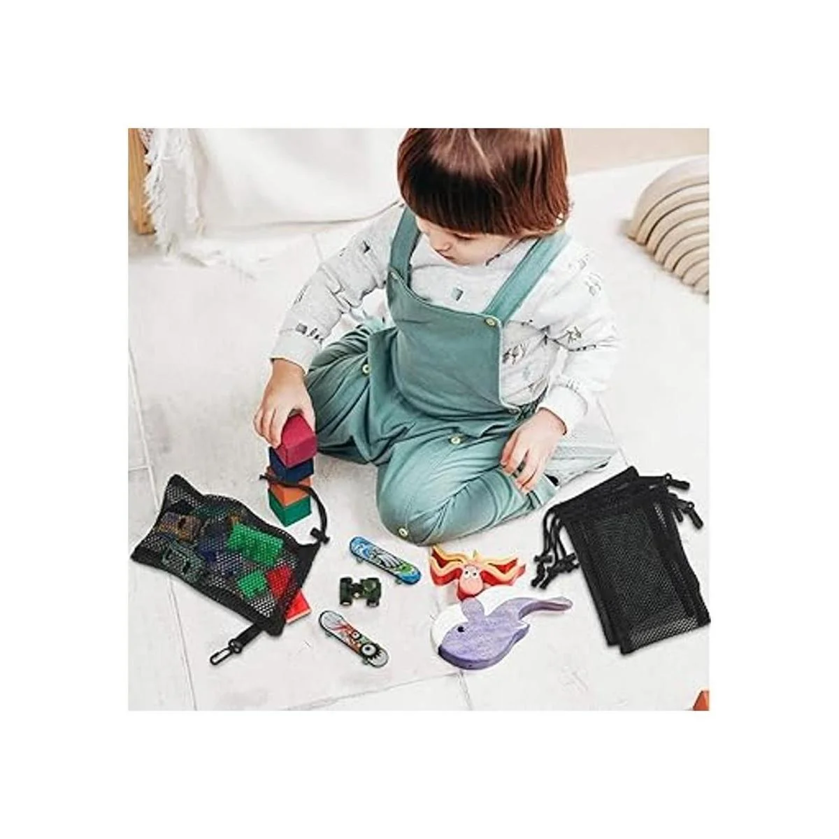 8 bolsas de malla negra con cordón con clips bolsas de_5