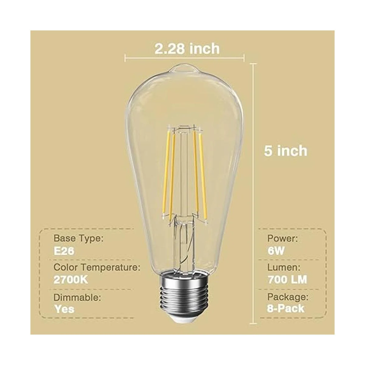 SHINESTAR Paquete de 8 bombillas LED E26 de 60 vatios_2