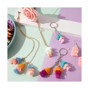 100 llaveros pequeños de tres capas con borlas para_2