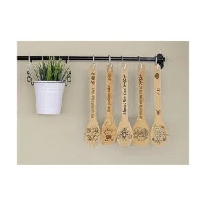 YUJU Juego de 5 cucharas de cocina de madera de abeja_7