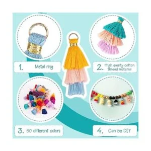 100 llaveros pequeños de tres capas con borlas para_4
