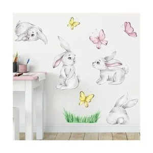 ROFARSO Linda calcomanía de pared de conejito de dibujos_2
