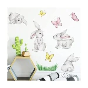 ROFARSO Linda calcomanía de pared de conejito de dibujos_3