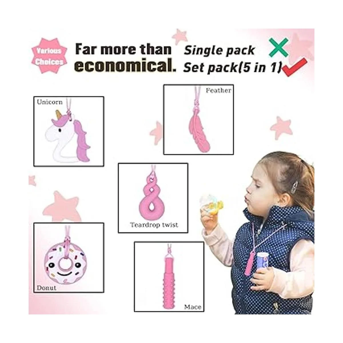 Collar sensorial masticable para niñas 5 collares_4