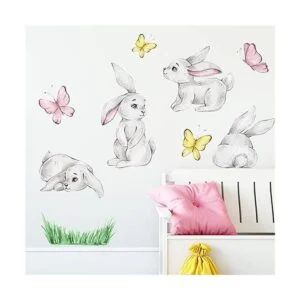 ROFARSO Linda calcomanía de pared de conejito de dibujos_4