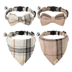 Bandana de 4 piezas con pajarita para gato con cuello de_1