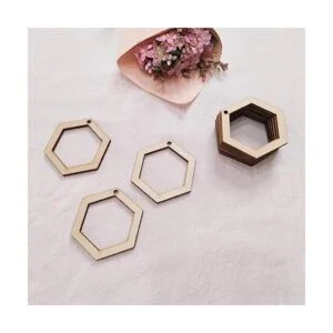 30 pendientes de madera hexagonal sin terminar para_1