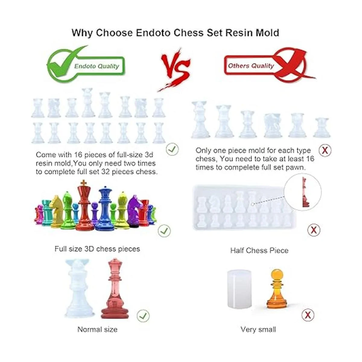 Juego de moldes de ajedrez de resina Endoto de 16 piezas_2