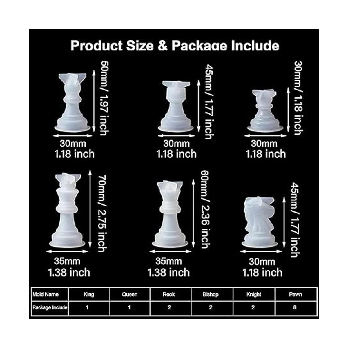 Juego de moldes de ajedrez de resina Endoto de 16 piezas_3
