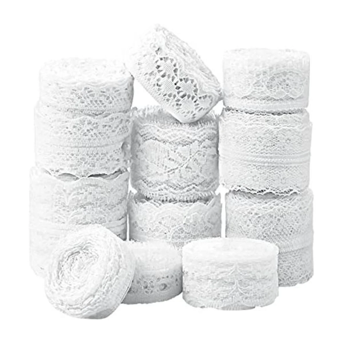 BILLIOTEAM Cinta de encaje blanco de 60 yardas 12 rollos_1