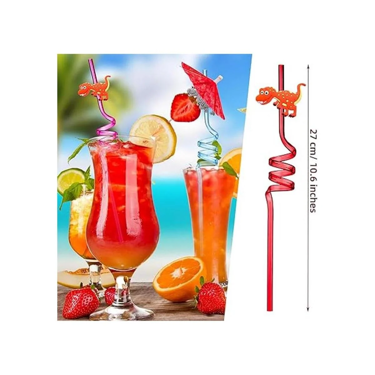 24 pajitas reutilizables de dinosaurio de plástico para_5