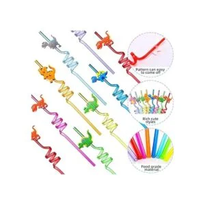 24 pajitas reutilizables de dinosaurio de plástico para_3