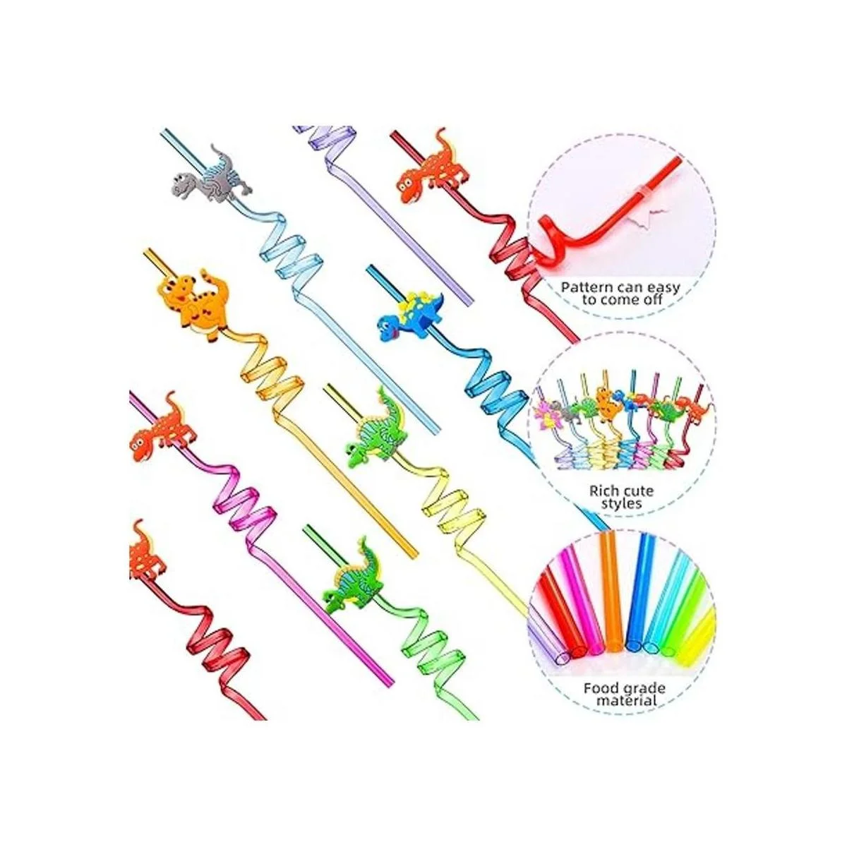 24 pajitas reutilizables de dinosaurio de plástico para_3