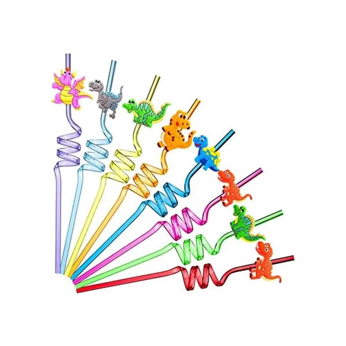 24 pajitas reutilizables de dinosaurio de plástico para_1