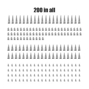Juego de 200 puntas de cono de plata de varios tamaños con_3
