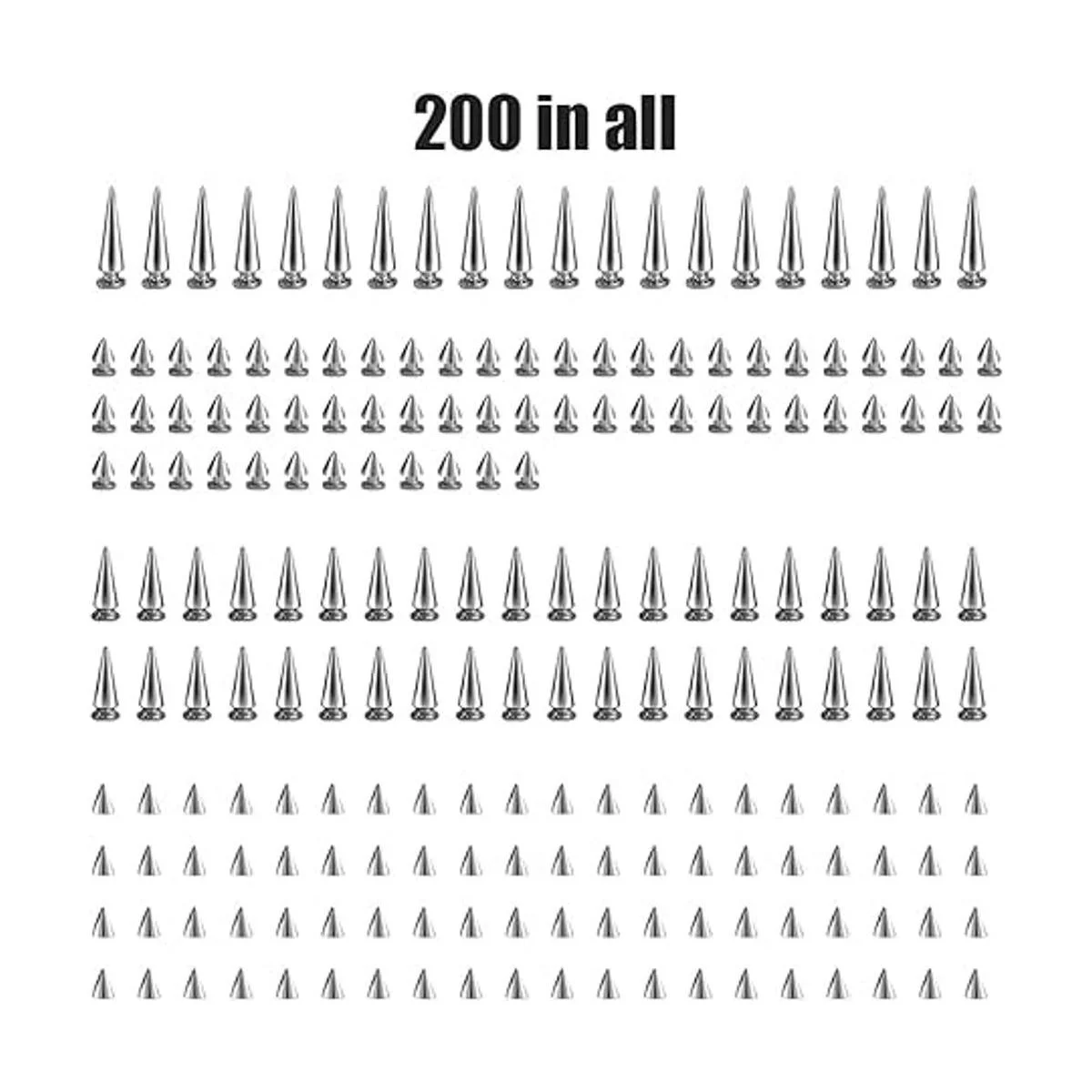 Juego de 200 puntas de cono de plata de varios tamaños con_3