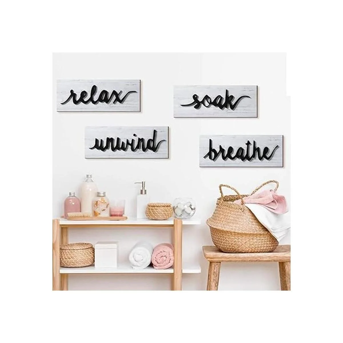 4 piezas de arte de pared de baño decoración de pared de_5