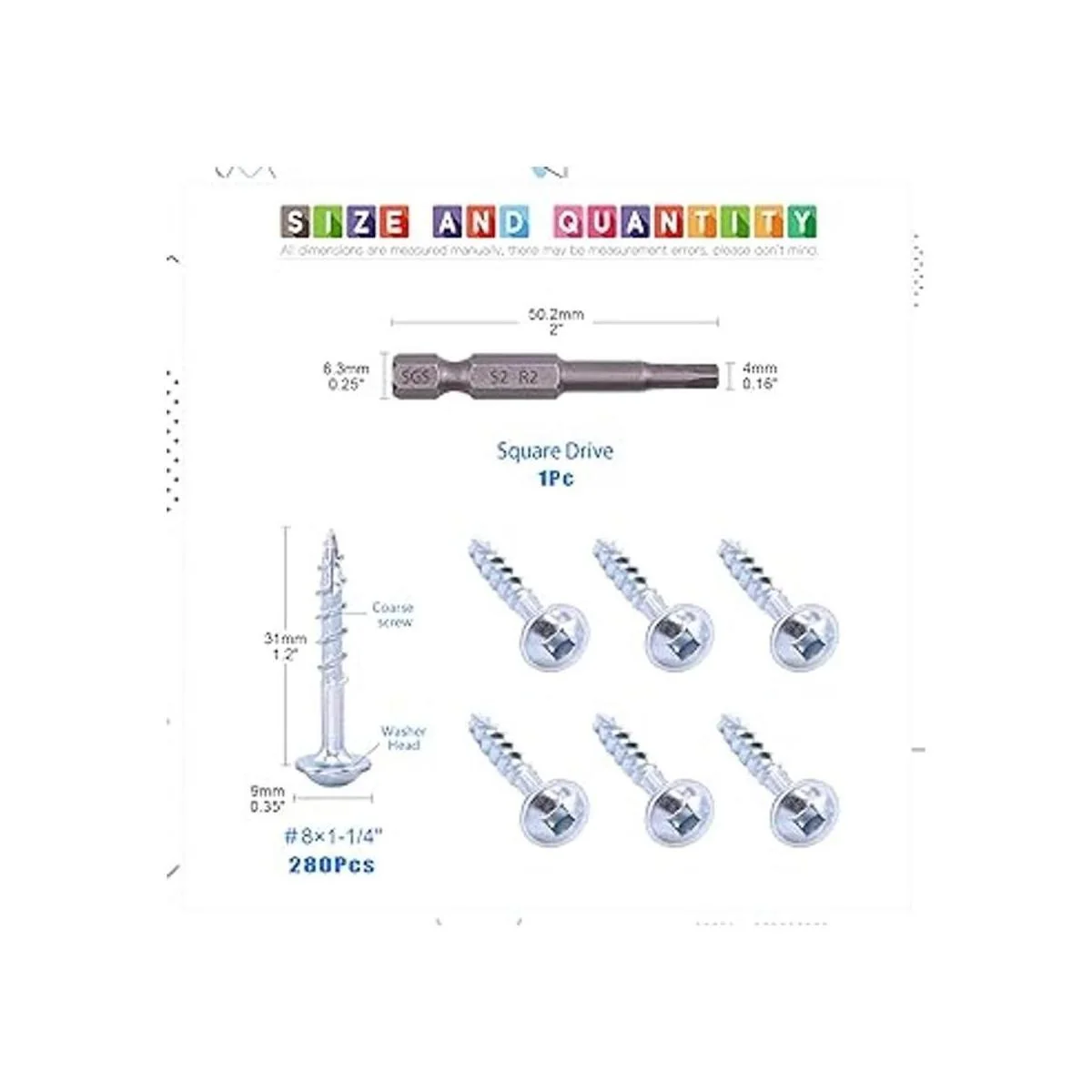Glarks 280 tornillos de agujero de bolsillo 8 x 114_2