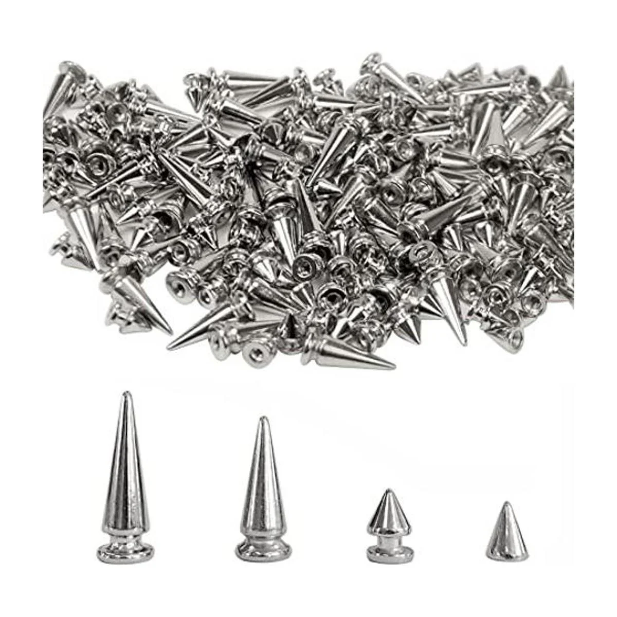 Juego de 200 puntas de cono de plata de varios tamaños con_1