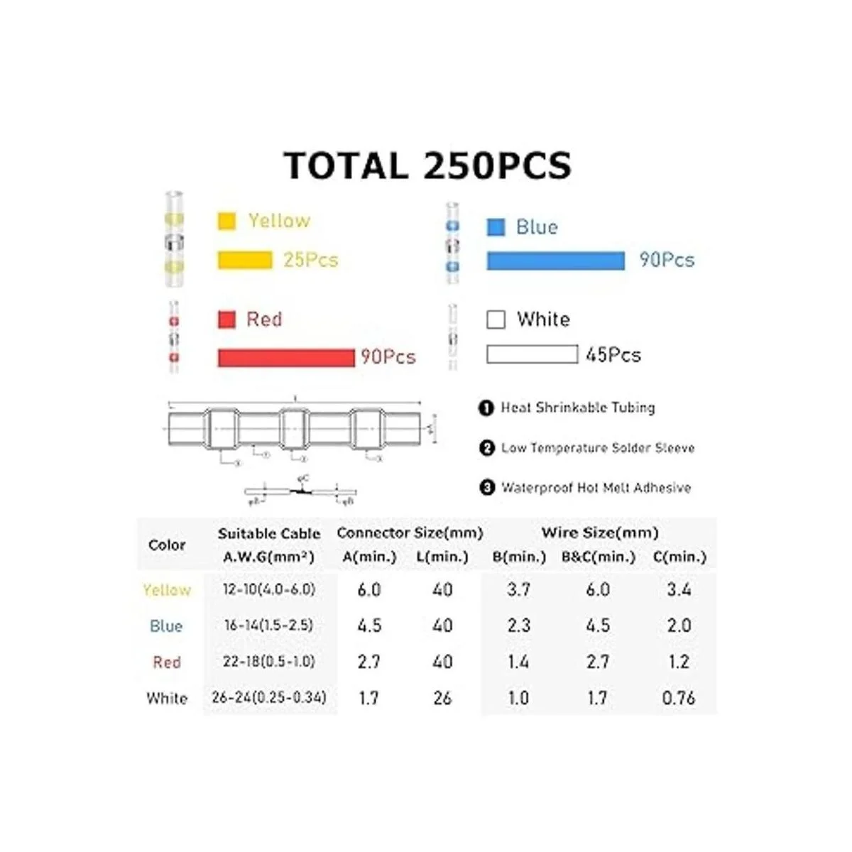Delgada Juego de 250 conectores de tope termorretráctiles_2