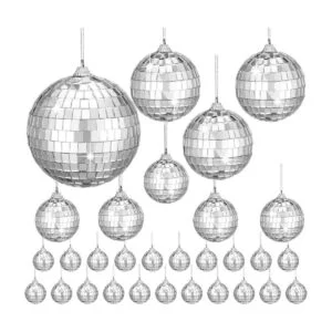 30 bolas de espejo de discoteca plateadas colgantes con_1