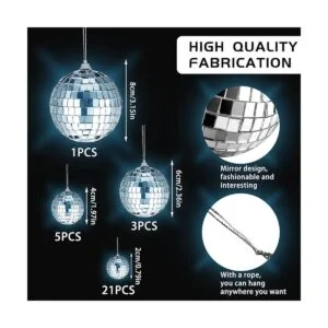 30 bolas de espejo de discoteca plateadas colgantes con_2