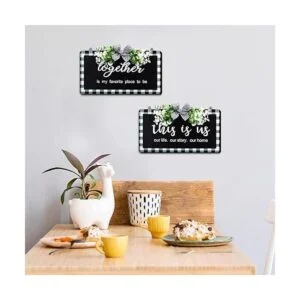 2 carteles de madera a cuadros de búfalo para decoración_6