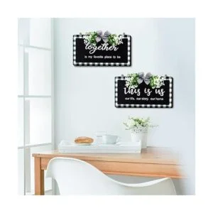 2 carteles de madera a cuadros de búfalo para decoración_4