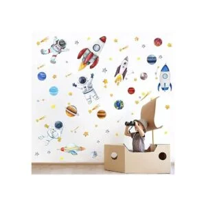 Yovkky Calcomanía de pared de astronauta espacial galaxia_3