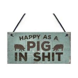 Feliz Como Un Cerdo en SHT placa para colgar en la pared_1