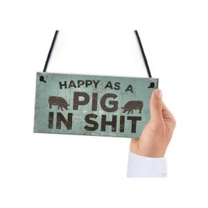 Feliz Como Un Cerdo en SHT placa para colgar en la pared_6