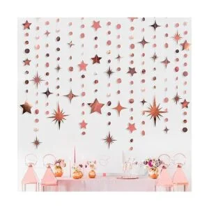 Decoración de fiesta de oro rosa guirnalda de papel con_5