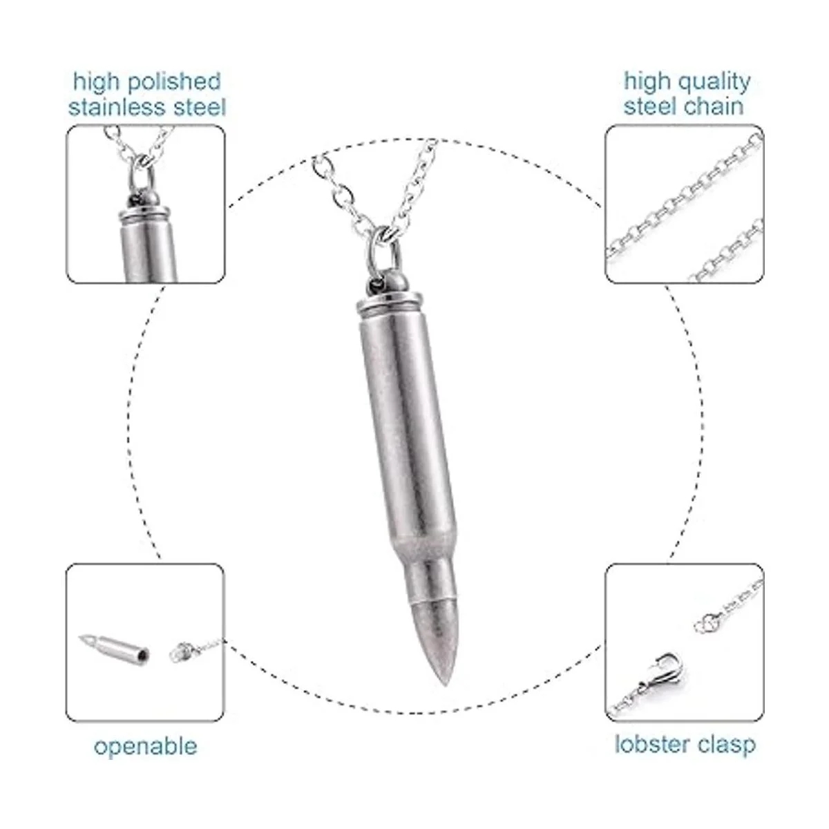 Antiguo collar de urna de cremación en forma de bala en_4