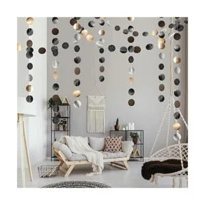 Guirnalda circular de color negro plateado champán dorado_4