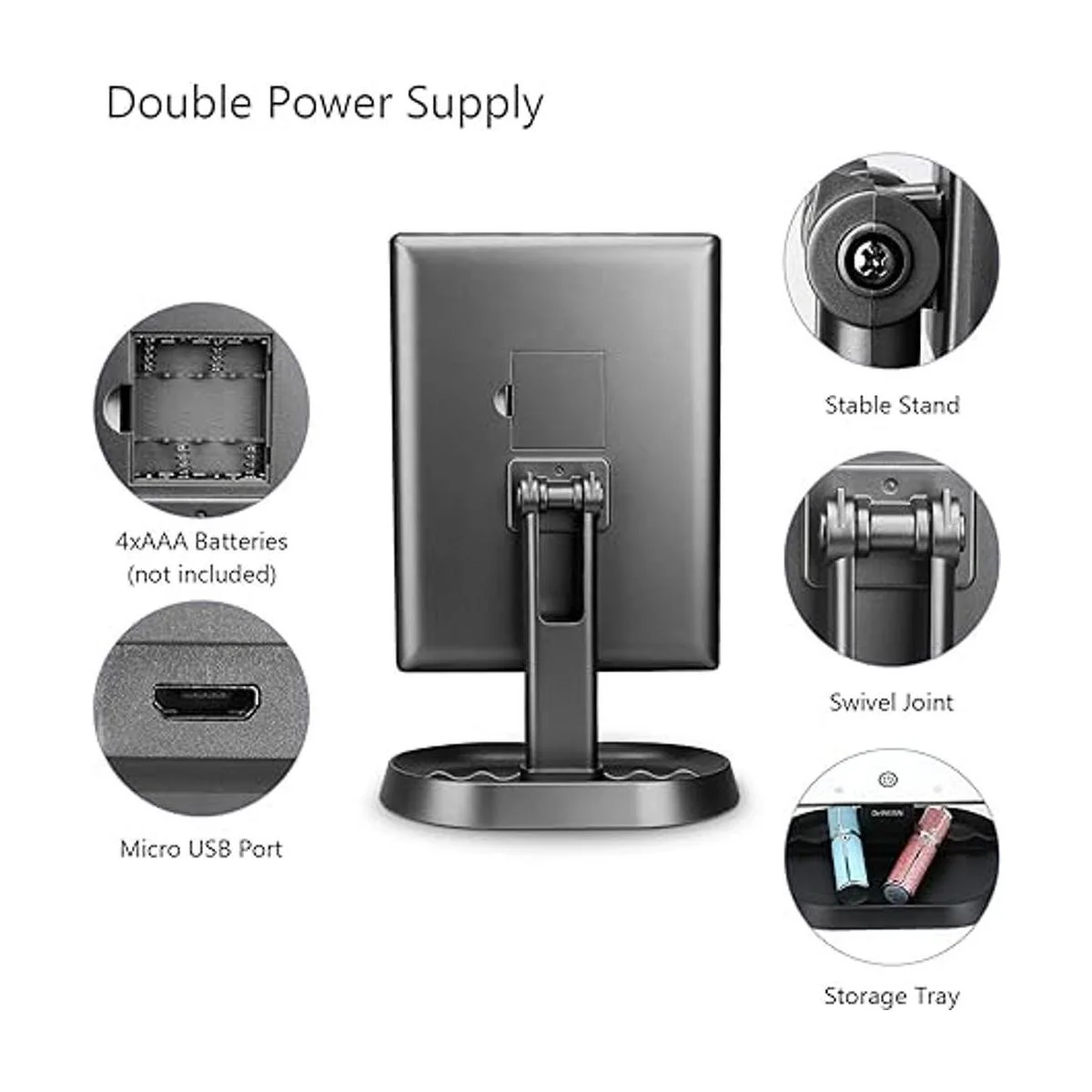 deweisn Espejo de maquillaje de tocador iluminado triple_3