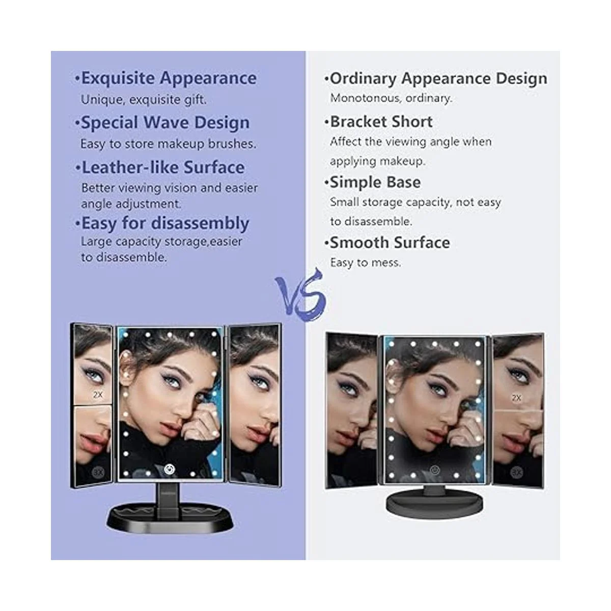 deweisn Espejo de maquillaje de tocador iluminado triple_6