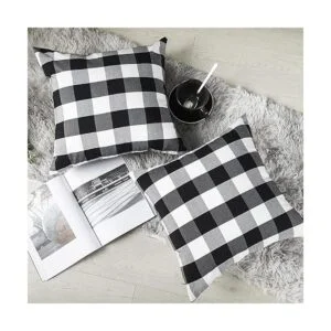 CARRIE HOME Juego de 2 fundas de almohada a cuadros negros_7