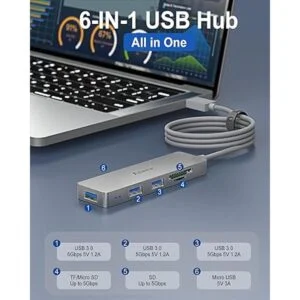 Aceele Hub USB 3.0 6 puertos Ultra Slim Data USB Hub con_6
