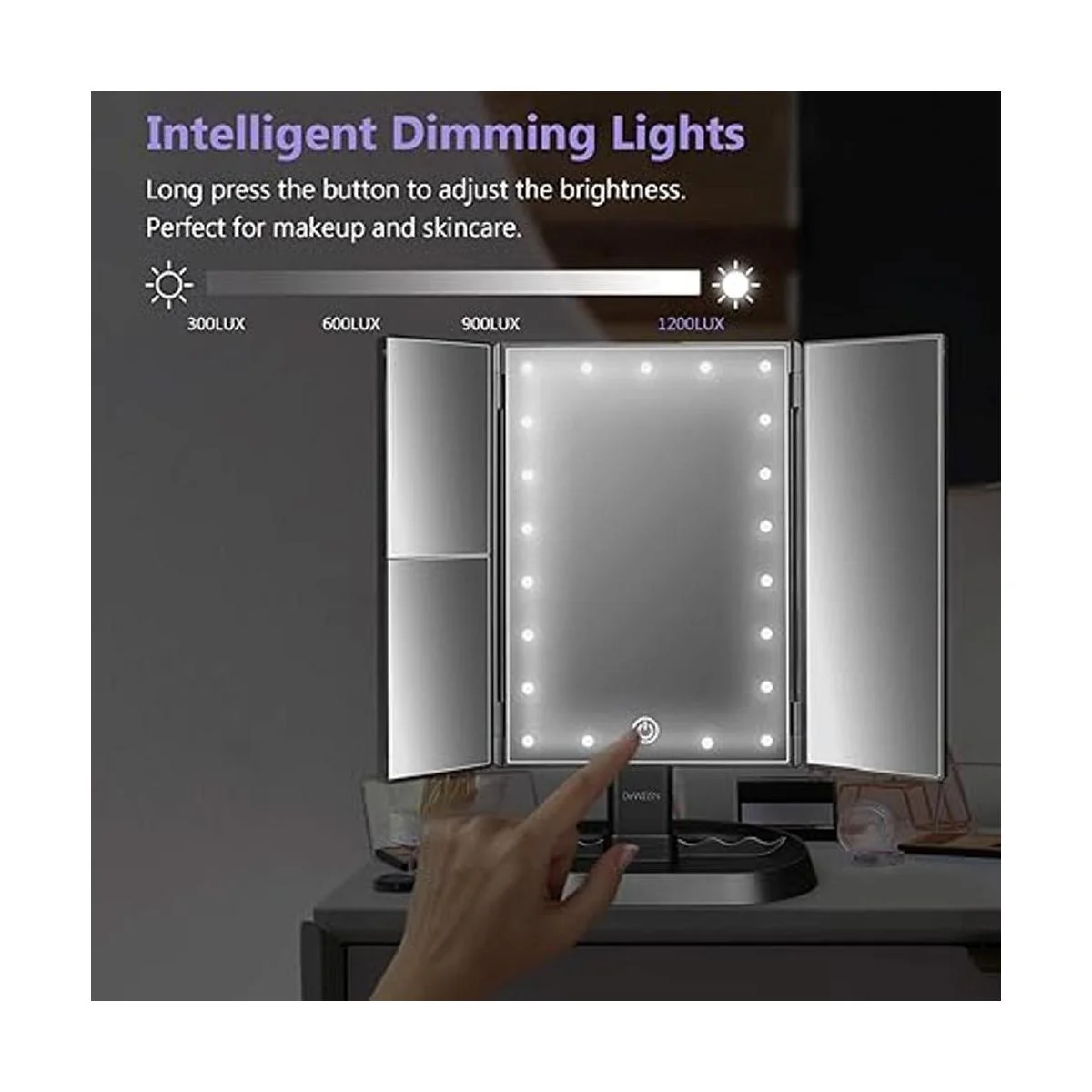 deweisn Espejo de maquillaje de tocador iluminado triple_5