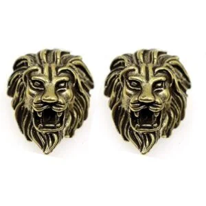 Duolai 2pcs Vintage Latón Roar Cabeza de León Tallado_1