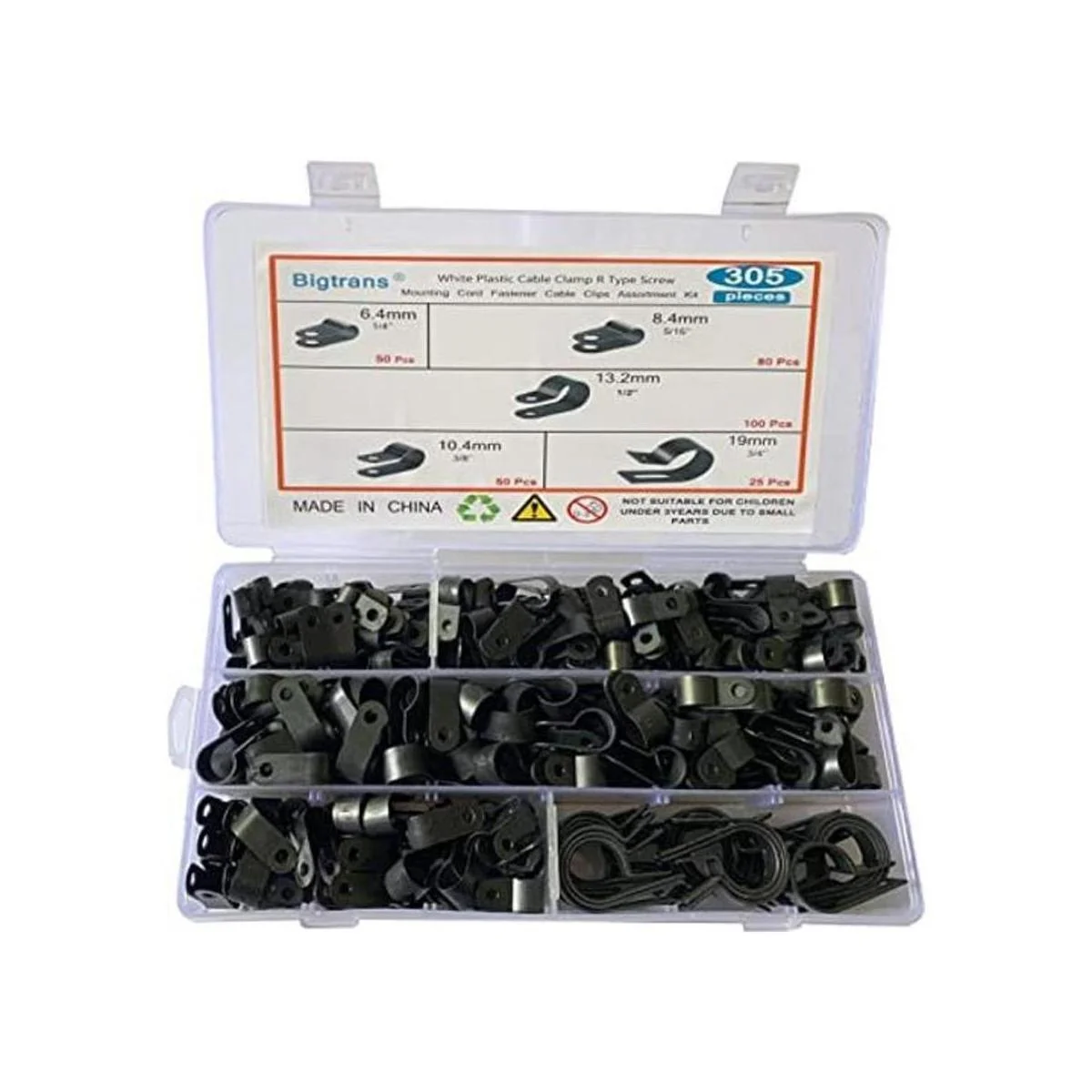 Bigtrans 305 clips de alambre de plástico tipo R de 14_1