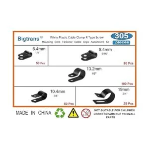 Bigtrans 305 clips de alambre de plástico tipo R de 14_2