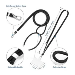 Cordón universal negro para teléfono celular con correa_2