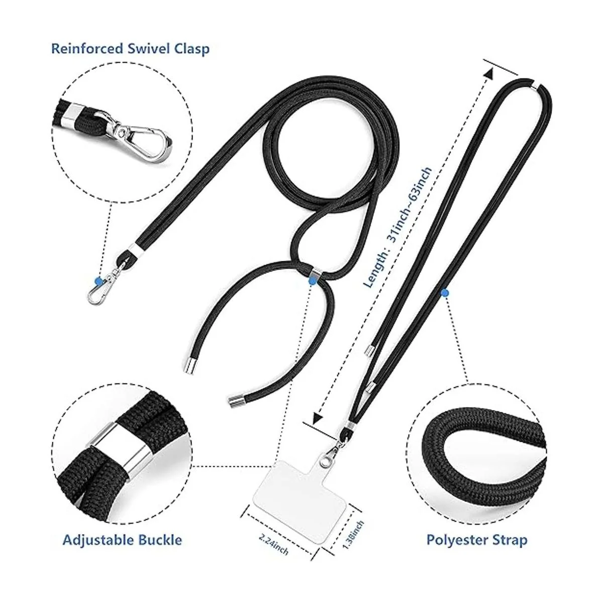 Cordón universal negro para teléfono celular con correa_2