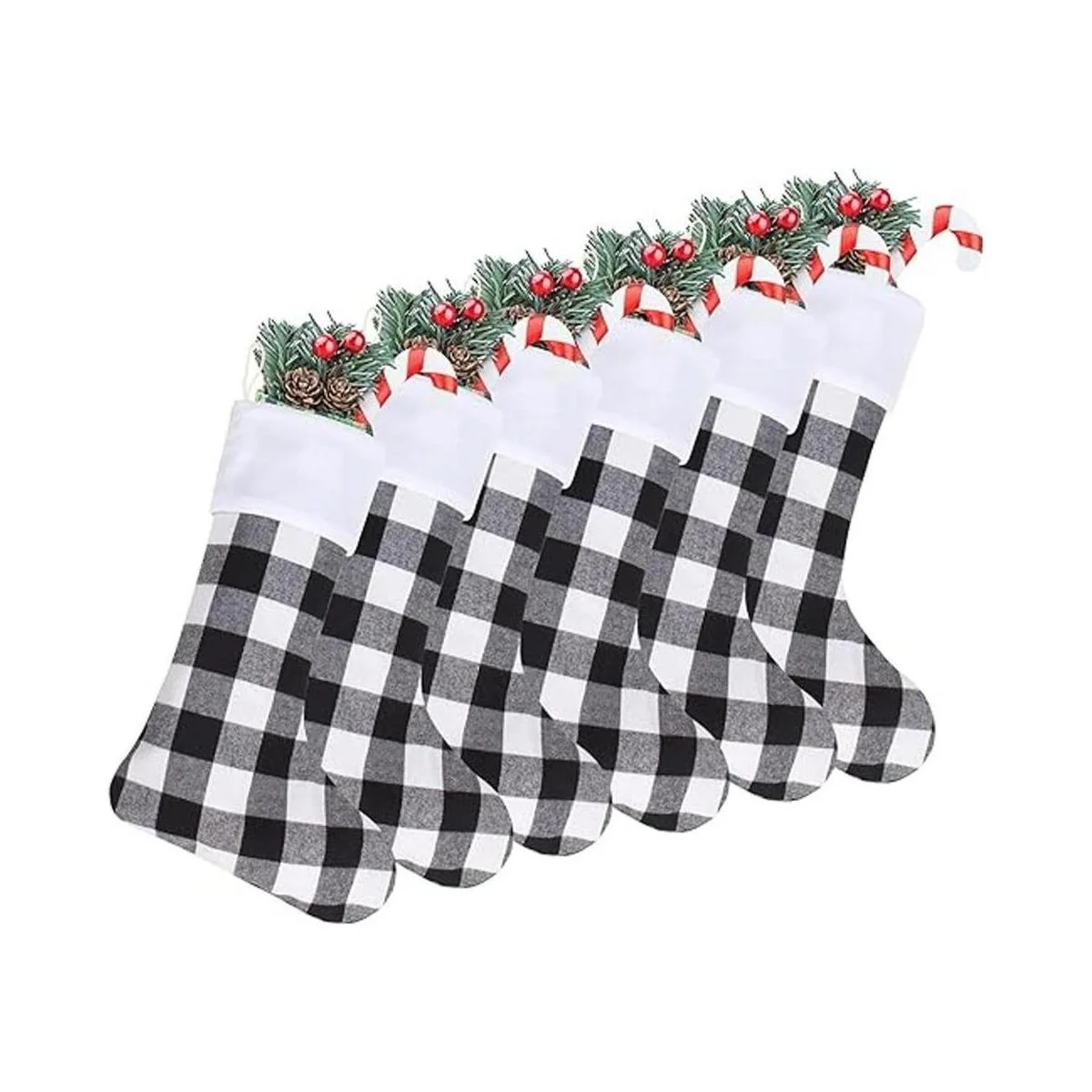 DIYASY Medias de Navidad a cuadros paquete de 6_1