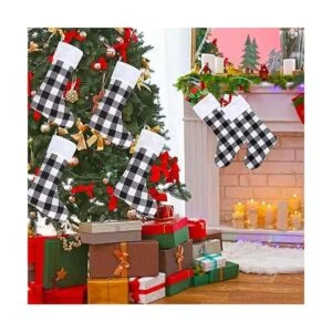 DIYASY Medias de Navidad a cuadros paquete de 6_4