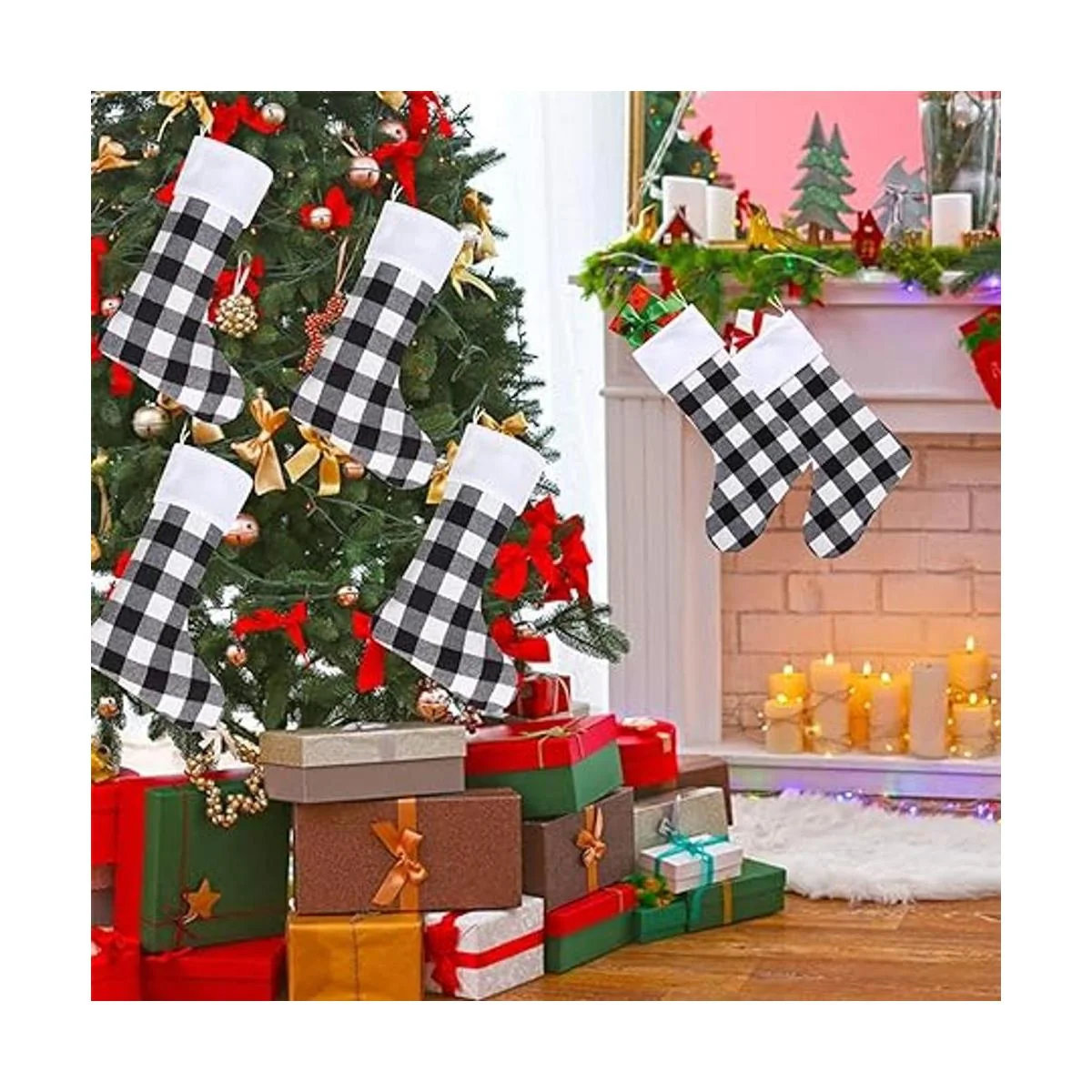 DIYASY Medias de Navidad a cuadros paquete de 6_4